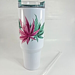 Generic Travel Tumbler 30oz Unisex White Teal Handle Floral